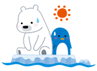 地球温暖化のイラスト「氷の上のペンギンとシロクマ」