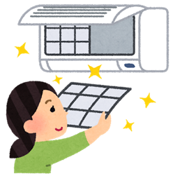 エアコンのフィルターの交換しているイラスト